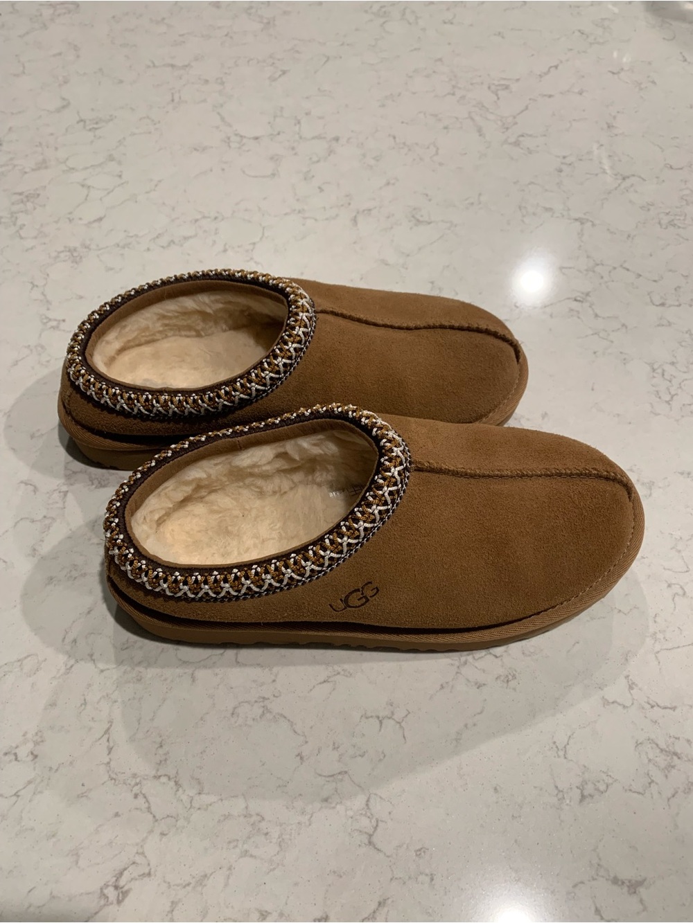 Kids UGG Chestnut Suede Shearling-Lined Slip-On Loafers